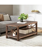 Simplie Fun Spacious and Versatile Open Base Wooden Coffee Table