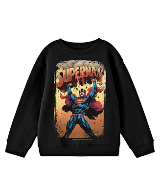 Superman Boys Comic Cover No. 28 Crew Neck Long Sleeve Black Youth Tee