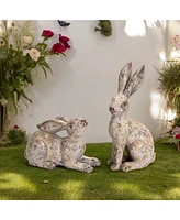 Slickblue Weathered Stone Garden Rabbit Figurine (Set of 2)