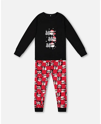 Deux par Baby Boys Organic Cotton Two Piece Pajama Set Red Printed Santa