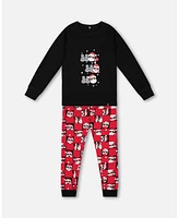 Deux par Baby Boys Organic Cotton Two Piece Pajama Set Red Printed Santa