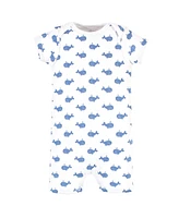 Hudson Baby Baby Boys Hudson Cotton Rompers, Blue Whale 2-Pack, 6-9 Months