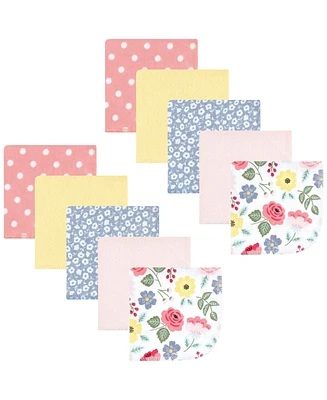 Hudson Baby Infant Girl Flannel Cotton Washcloths, Modern Botanical Pack