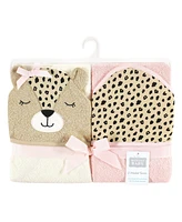 Hudson Baby Infant Girl Cotton Animal Face Hooded Towel, Cheetah, One Size