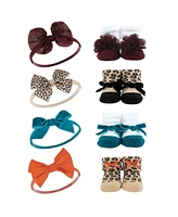 Hudson Baby Infant Girl 16Pc Headband and Socks Giftset, Fall Leopard, One Size