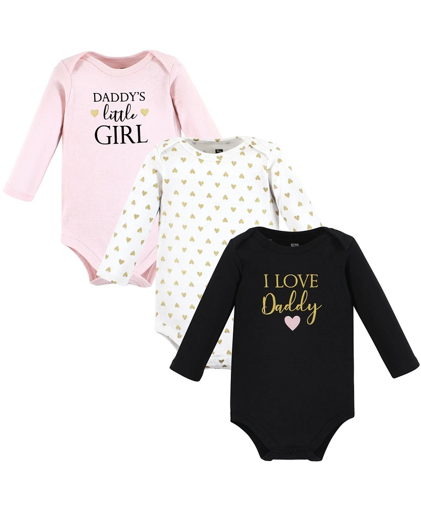 Hudson Baby Girls Cotton Long-Sleeve Bodysuits daddy -Pack