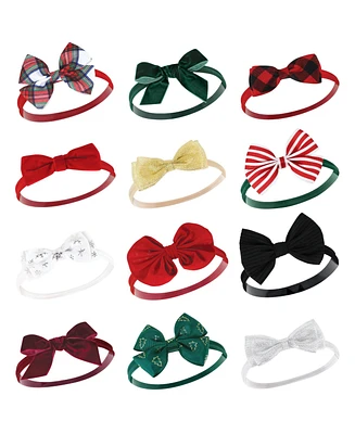 Hudson Baby Baby Girls Cotton and Synthetic Headbands, 12 Days Of Christmas Plaid, 0-24 Months