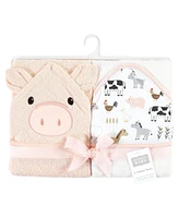 Hudson Baby Infant Girl Cotton Animal Face Hooded Towel, Pig 2-Pack, One Size