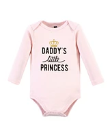 Hudson Baby Baby Girls Hudson Cotton Long-Sleeve Bodysuits, Daddys Princess 3-Pack, Preemie