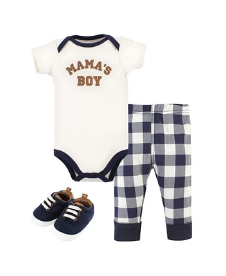 Hudson Baby Boys Cotton Bodysuit, Pant and Shoe Set, Football Huddles Short Sleeve, 9-12 Months