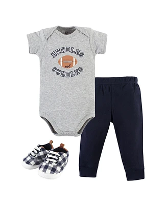 Hudson Baby Boys Cotton Bodysuit, Pant and Shoe Set, Football Huddles Short Sleeve, 0-3 Months