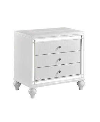 Simplie Fun Modern Glam Metallic White Nightstand with Alligator Embossed Drawers