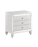 Simplie Fun Modern Glam Metallic White Nightstand with Alligator Embossed Drawers