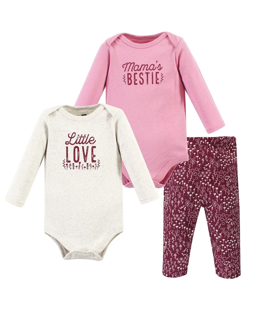 Hudson Baby Girls Cotton Bodysuit and Pant Set Love Flowers Long Sleeve