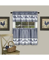 Kate Aurora Country Farmhouse Barnyard Plaid Rooster Kitchen Curtain Tier & Valance Set