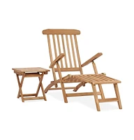 vidaXL Patio Deck Chair with Footrest and Table Solid Teak Wood