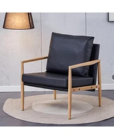 Simplie Fun Sofa Chair Black Pu Leather Accent Armchair Mid Century Modern Upholstered Armchair with Imitation solid wood color Metal Frame Padded Bac