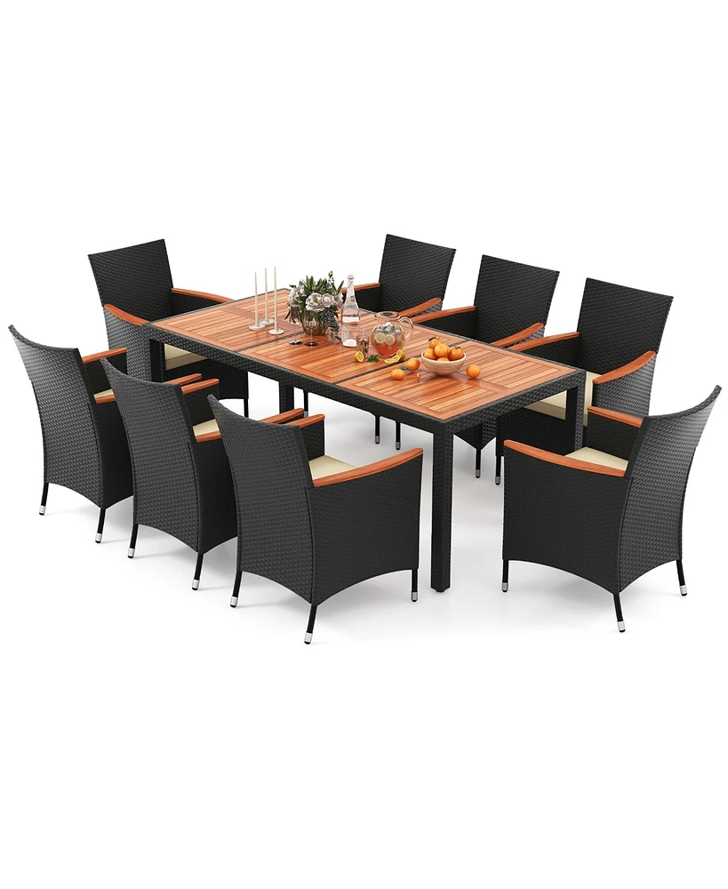 Gymax 9 Pcs Patio Dining Set for 8 Large Conversation Set w/ Umbrella Hole Seat Cushion