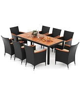 Gymax 9 Pcs Patio Dining Set for 8 Large Conversation Set w/ Umbrella Hole Seat Cushion