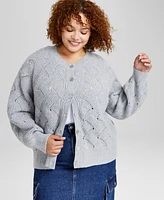 And Now This Trendy Plus Crewneck Textured Cardigan, Created for Macy's