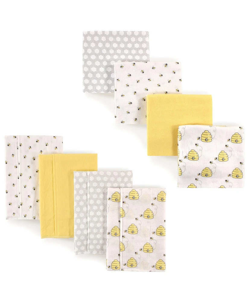 Hudson Baby Unisex Baby Cotton Flannel Burp Cloths and Receiving Blankets, 8-Piece, Bee, One Size