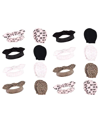 Hudson Baby Baby Girls 16Pc Headband and Scratch Mitten Set, Black Xoxo, 0-6 Months