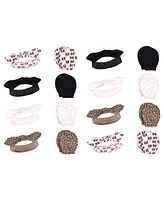 Hudson Baby Baby Girls 16Pc Headband and Scratch Mitten Set, Black Xoxo, 0-6 Months