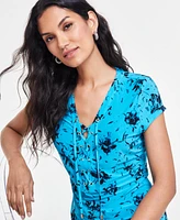 I.n.c. International Concepts Women's Printed Lace-Up Front Top, Created for Macy's