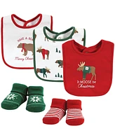 Hudson Baby Baby Boys Unisex Baby Cotton Bib and Sock Set, Moose Be Christmas, One