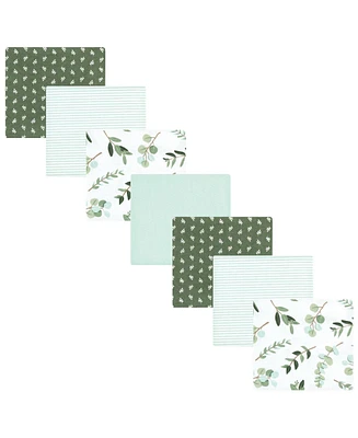 Hudson Baby Infant Girl Cotton Flannel Receiving Blankets Bundle, Eucalyptus, One Size