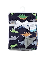 Luvable Friends Infant Boy Plush Blanket with Faux Shearling Back, Dinosaurs, One Size