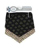 Luvable Friends Dog Reversible Pet Dog and Cat Bandana Bibs 2pk, Leopard Hearts, One Size