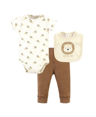 Hudson Baby Baby Girls Hudson Cotton Bodysuit, Pant and Bib Set