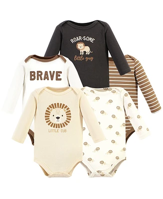 Hudson Baby Boys Cotton Long-Sleeve Bodysuits, Brave Lion 5 Pack, 9-12 Months