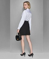 Karl Lagerfeld Paris Womens Ruffle Collar Shirt Pleated Mini Skirt