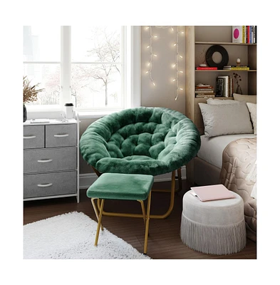 Emma+Oliver Ersa Oversize Folding Saucer Moon Chair And Ottoman For Dorm And Bedroom With Steel Frames