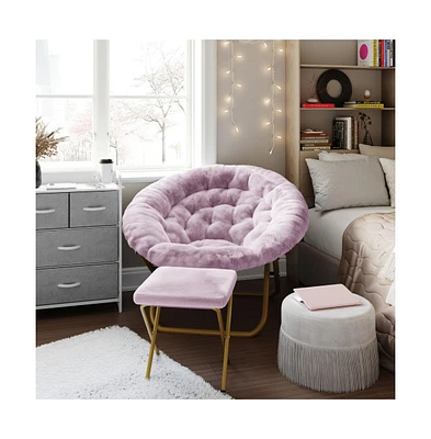 Emma+Oliver Ersa Oversize Folding Saucer Moon Chair And Ottoman For Dorm And Bedroom With Steel Frames