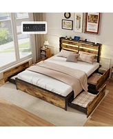 Slickblue Bed Frame with Drawers Led Lights and Usb Ports