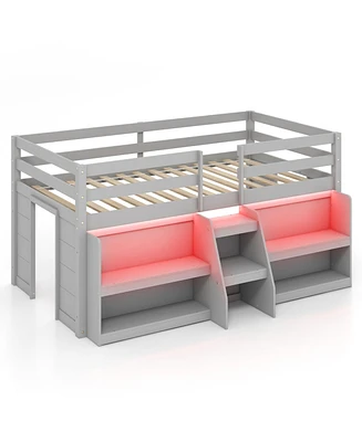 Slickblue Twin Loft Bed with Led Lights Staircase and Safety Guardrail