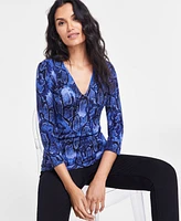 I.n.c. International Concepts Women's Printed Ribbed Top, Created for Macy's