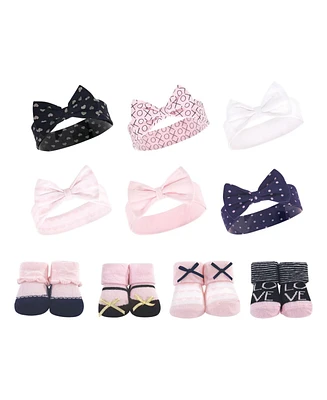 Hudson Baby Baby Girls 10Pc Headband and Socks Set, Pink Polka Dot Love, 0-9 Months