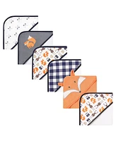 Hudson Baby Infant Boy 6Pc Cotton Rich Hooded Towels Bundle Set, Orange Fox Fox, One Size