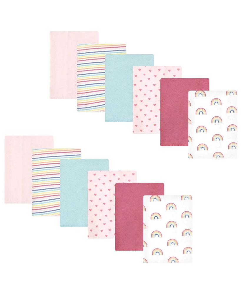 Hudson Baby Infant Girl Cotton Flannel Burp Cloths Bundle, Creative Rainbow, One Size