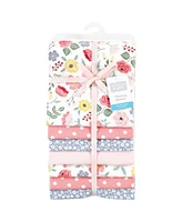 Hudson Baby Infant Girl Cotton Rich Flannel Receiving Blankets Bundle, Modern Botanical, One Size