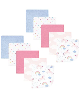 Hudson Baby Infant Girl Flannel Cotton Washcloths, Unicorns Rainbows Pack