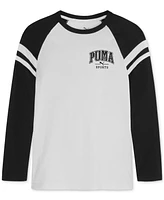 Puma Big Boys Squad Raglan Sleeve Taped Long-Sleeve T-Shirt