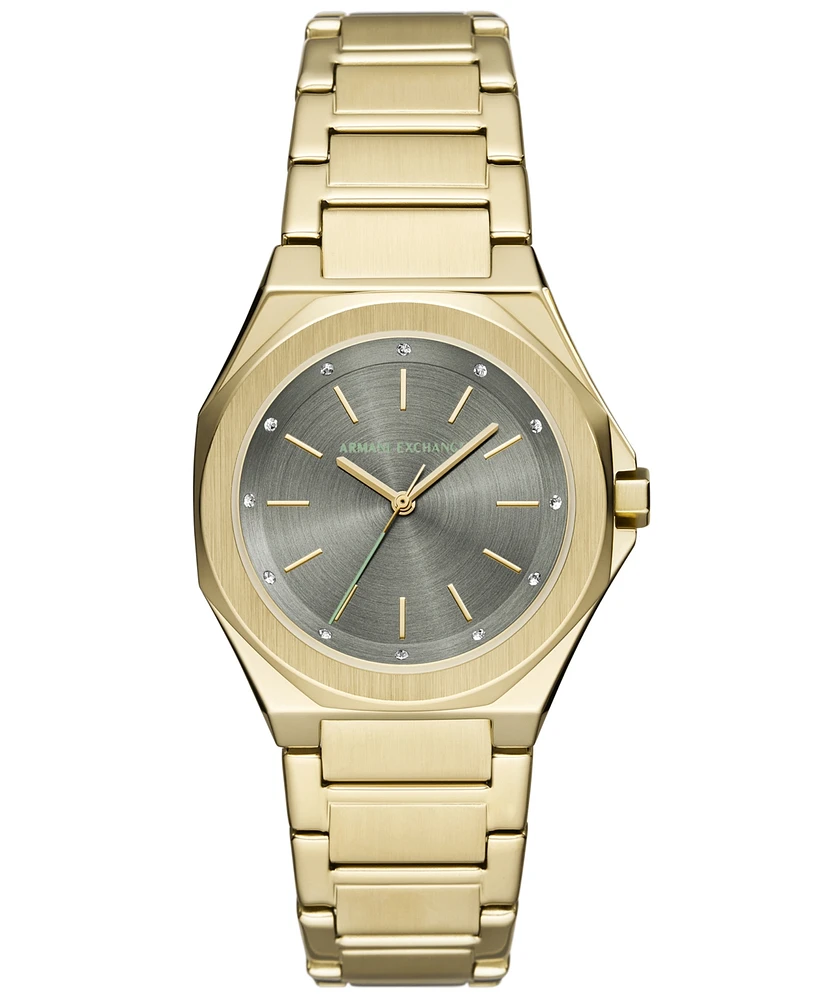 A|X Armani Exchange Unisex Quartz Three-Hand Gold Stainless Steel 34MM