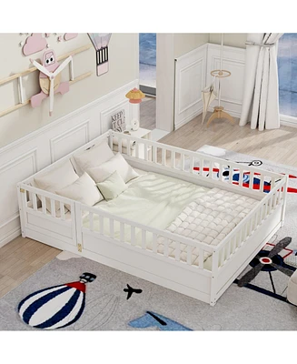 Streamdale Furniture Full size Floor bed, integral construction with super high security barrier, door, children's floor bed frame, Montessori wooden