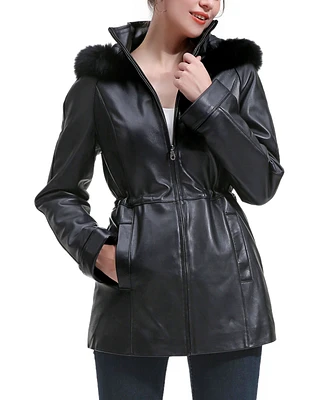 Bgsd Women's Uzima Leather Hooded Parka Coat