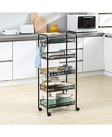 Homcom Compact 5-Tier Utility Cart, Serving Trolley with Removable Mesh Baskets, Black